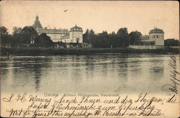 Ak Kesselstadt Hanau am Main, Schloss Philippsruhe, Kesselstadt, Fluss im Vordergrund