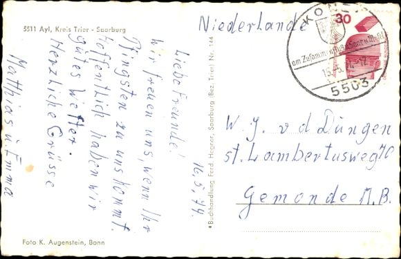Postcard Ayl on the Saar, Panorama