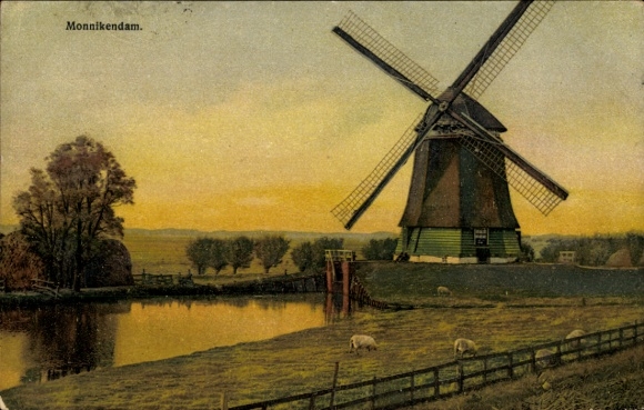 Postcard Monnickendam Waterland North Holland Netherlands, windmill