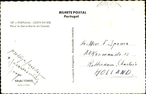 Postcard Cascaes Cascais Portugal, Farol de Santa Marta