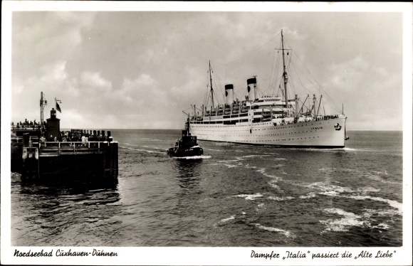 Postcard Nordseebad Duhnen Cuxhaven, Salon steamship Italia passes the Alte Liebe