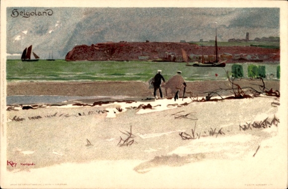 Artysta lito Heinrich Kley, Helgoland w Szlezwiku-Holsztynie, plaża, Ober- i Unterland