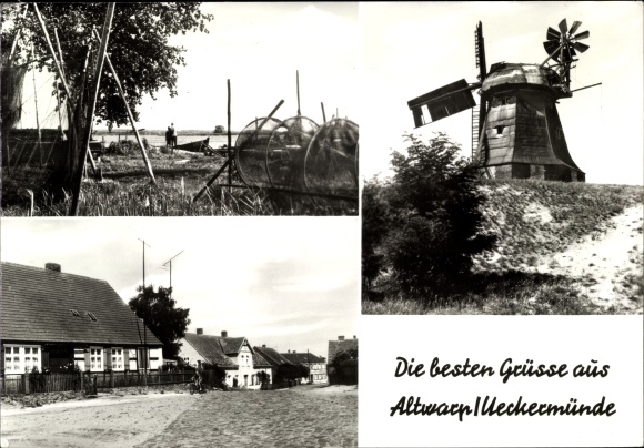 Ak Altwarp in Mecklenburg Vorpommern, windmolen, lokaal gedeelte, visnet