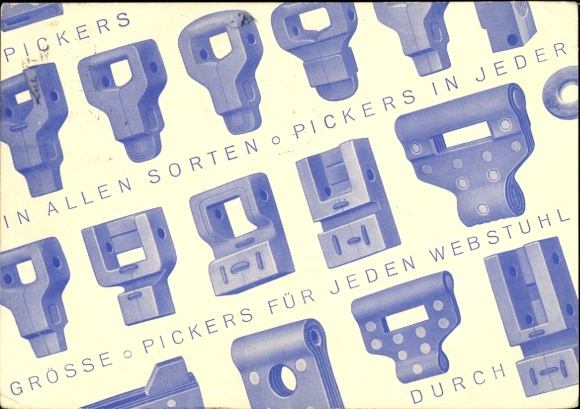 Postcard Reklame, Albert Haag, special factory for pickers for looms, Weilderstadt Württemberg