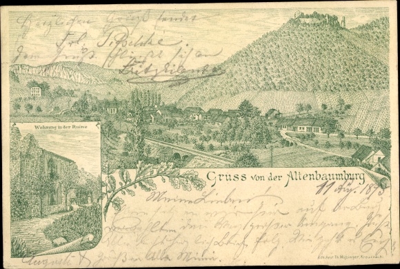 Forerunner Chromo-Litho Altenbamberg Rheinand Palatinate, total view, apartment in the ruins