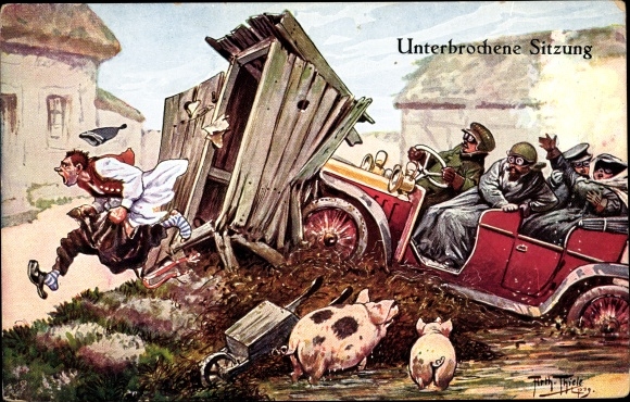 Artist PC Thiele, Arthur, interrupted session, car drives into outhouse