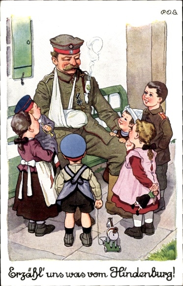 Artist Postcard Engelhard, POE, Tell us something about the Hindenburg, war veteran, children
