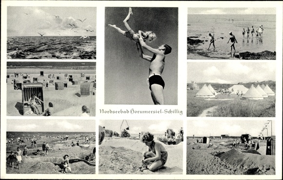 Postcard Horumersiel Schillig Wangerland Friesland, beach life, beach chairs, sea, sand