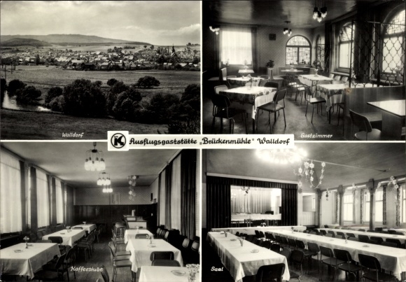 Ak Walldorf Werra Thüringen, Panorama, Gaststätte Brückenmühle, Besitzer Manfred Ebert