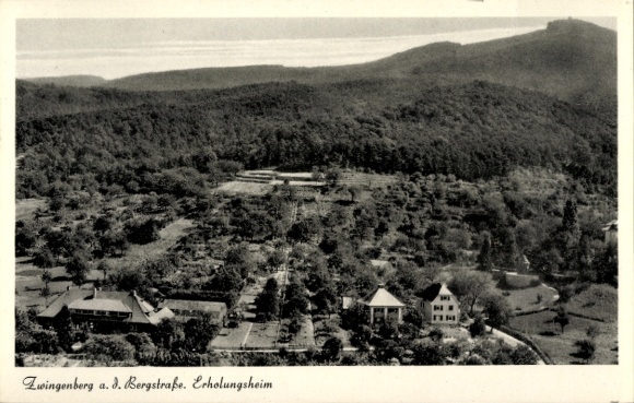 Postcard Zwingenberg on the Bergstraße in Hesse, landscape photograph, convalescent home, trees, buildings