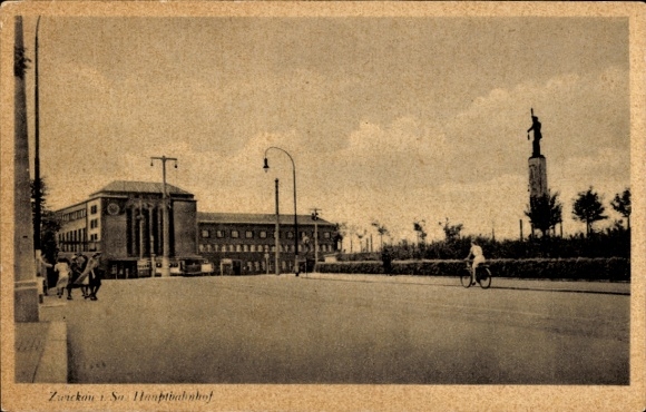 Postcard Zwickau in Saxony, main station