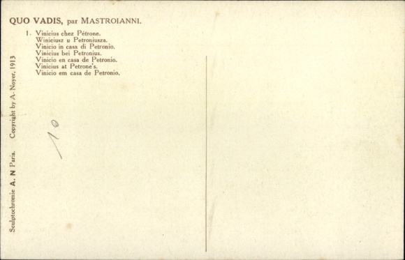 Artist Postcard Mastroianni, Domenico, Scene from Quo Vadis, Petronius, Vinicius