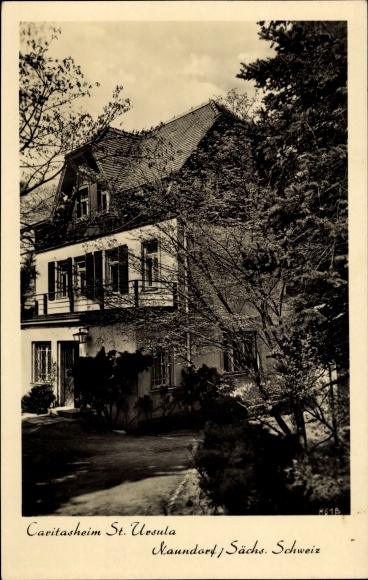 Ansichtkaart Naundorf Struppen Sächs. Zwitserland, Caritasheim St. Ursula, buitenaanzicht met balkon