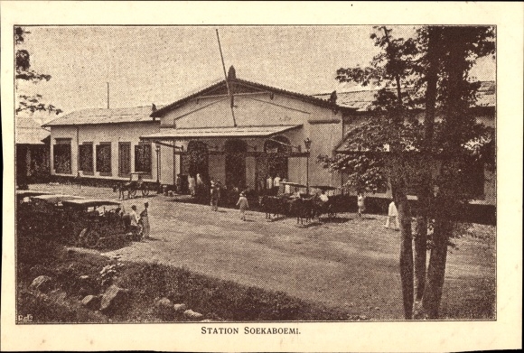 Postcard Soekaboemi Sukabumi Java Indonesia, train station