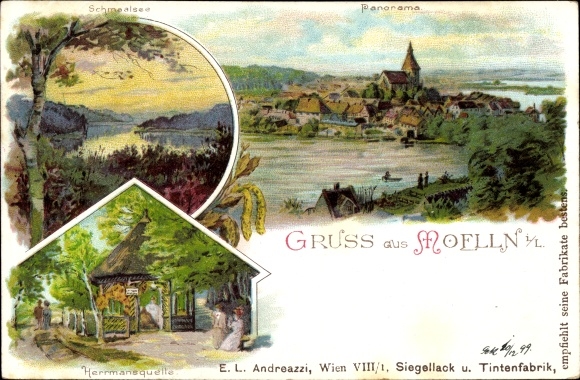 Chromo-Litho Mölln in the Duchy of Lauenburg, Panorama, Schmaalsee, Herrmannsquelle