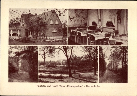 Postcard Hartenholm Schleswig Holstein, Pension and Café Voss, pictures of interiors and surroundings