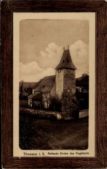 Passepartout Postcard Thossen Weischlitz in the Vogtland district, Oldest Church in the Vogtland