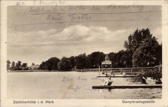 Postcard Zechliner Hütte Zechlinerhütte town of Rheinsberg in the Mark, steamer landing stage