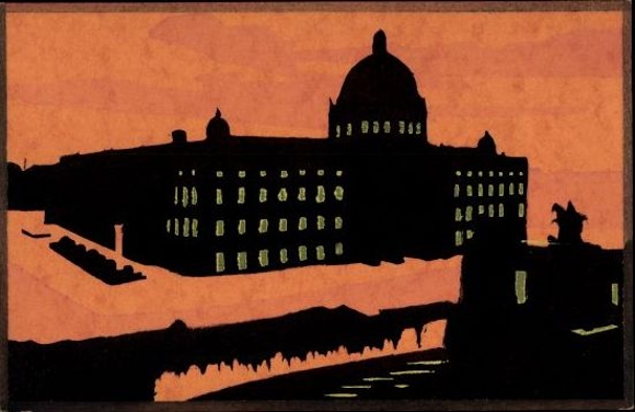 Set of 6 hand-painted PCs of Berlin Mitte / Tiergarten, Reichstag, Brandenburg Gate