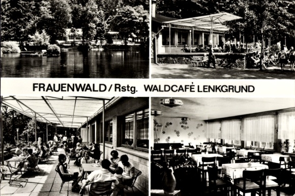 Postcard Frauenwald am Rennsteig Ilmenau in Thuringia, Waldcafé Lenkgrund, natural scenery, guests in the...
