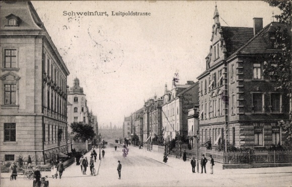 Postcard Schweinfurt in Lower Franconia Bavaria, Schlachtschüssel, Luitpoldstraße, architecture, street scene