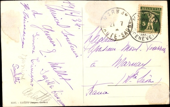 Postcard Genève Geneva city, Avion Militaire survoiant la Ville