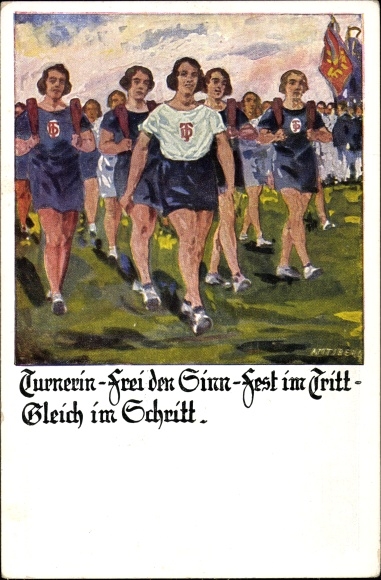 Kunstenaar ansichtkaart Amtsberg, Otto, gymnast, vrije geest, stevig in de pas, Duitse gymnastiekvereniging
