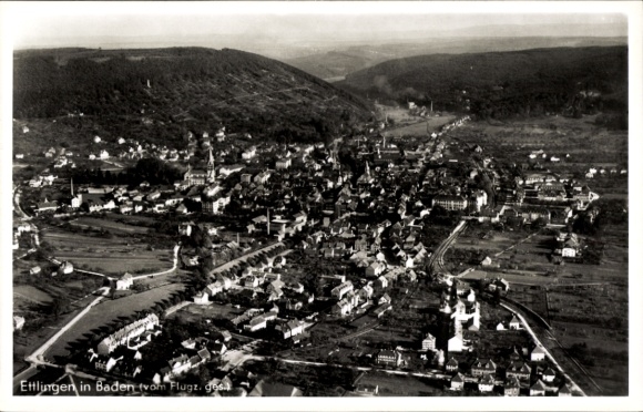 Postcard Ettlingen in Baden, aerial photograph