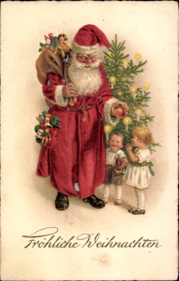 Ak Glückwunsch Weihnachten, Weihnachtsmann, Kinder, Tannenbaum