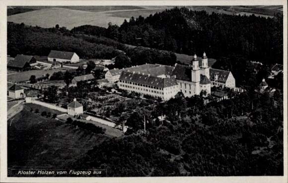 Postcard Allmannshofen, Kloster Holzen, aerial photograph