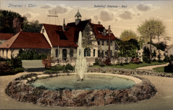 Ilmenau in Thuringia, train station, fountain