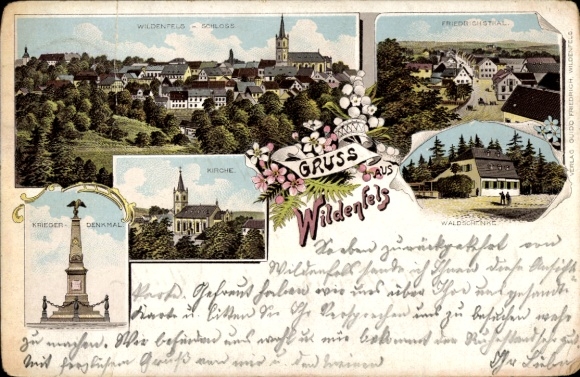 litho Wildenfels in het Erzgebirge, kerk, oorlogsmonument, Friedrichsthal