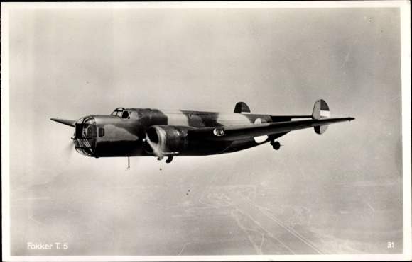 Postcard Dutch military aircraft Fokker T5