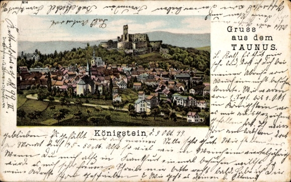 Chromo-Litho Königstein im Taunus, general view with ruins