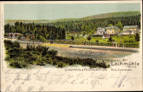 litho Wehrheim im Taunus Hesse, Lochmühle, herberg