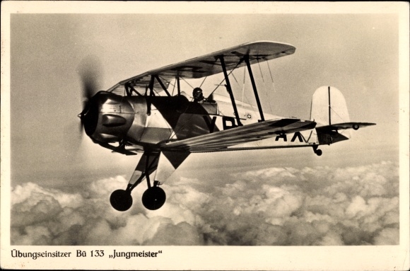 Postcard Bücker Bü 133 Jungmeister fighter aircraft, single-seater practice
