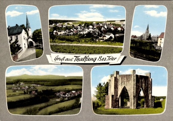 Postcard Thalfang im Hunsrück, church, town view, panorama, ruins