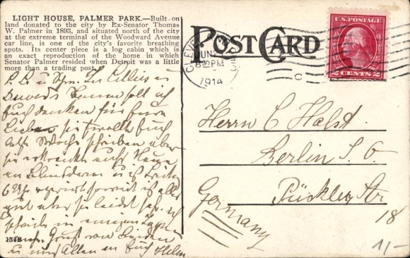 Postcard Detroit Michigan USA, Light House, Palmer Park