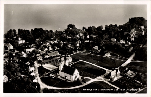 Postcard Tutzing on Lake Starnberg Upper Bavaria, aerial photograph