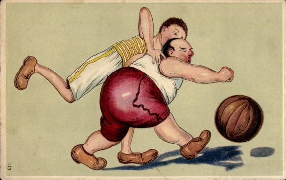 Embossed Postcard Basketball, Humor, Fat and Thin Player