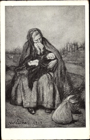 Artist PC Crying woman with child 1915, Journée Francaise du Secours National
