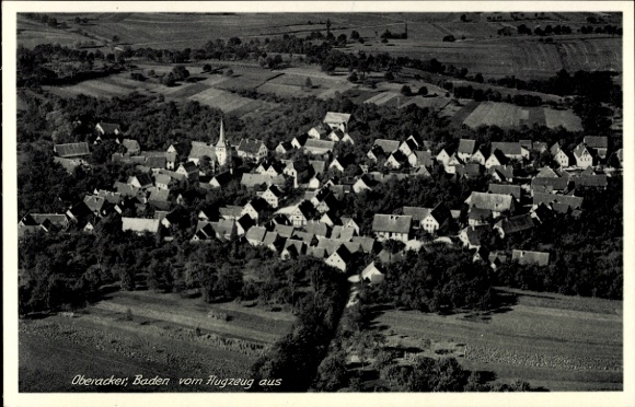 Postcard Oberacker Kraichtal in Baden, aerial view of Baden, rural surroundings, houses, nature