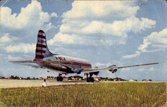 Postcard passenger aircraft Douglas DC 4, Cie Air Algérie, F-BELA