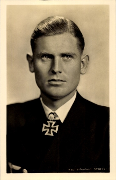 Postcard Kapitänleutnant Joachim Schepke, U-boat Commander, Kriegsmarine, Knight's Cross Recipient