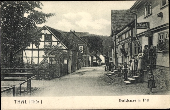 PC Thal Ruhla in Thuringia, village street, shop A. Eckardt, children