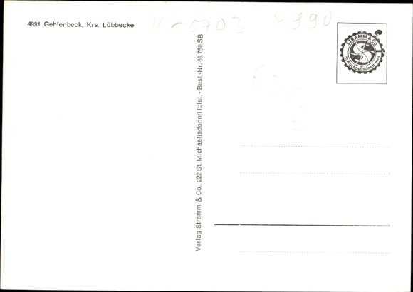 Postcard Gehlenbeck Lübbecke in Westphalia, black and white photography, bench in the foreground, house in