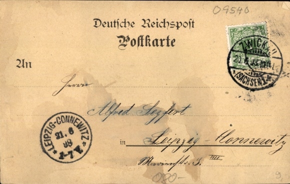 Chromo-Litho Zwickau in Saxony, Town Hall, Church, Main Market, Zwickau Bank, Train Station