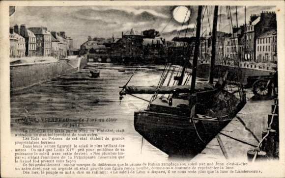 Postcard Landerneau Finistère, harbor in the moonlight