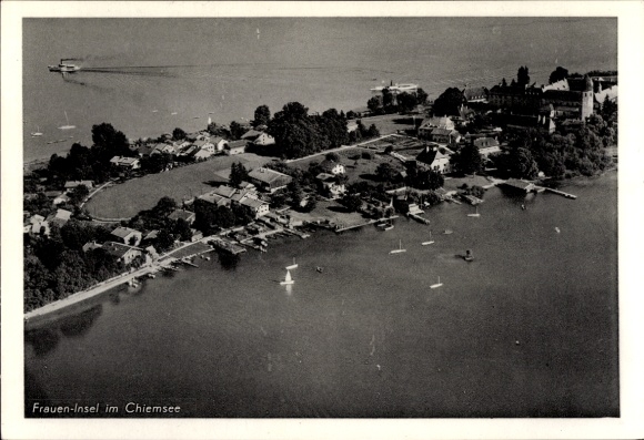 Postcard Fraueninsel Chiemsee Upper Bavaria, aerial photograph