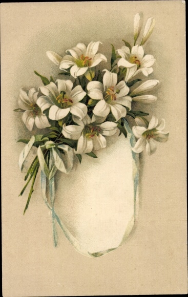 Postcard White lilies, bouquet